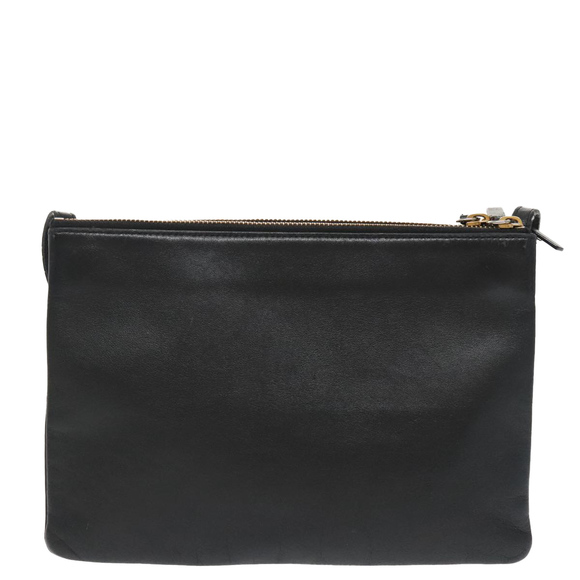 CELINE Trio Shoulder Bag Leather Black Gold Auth 100058 - Picture 2 of 16